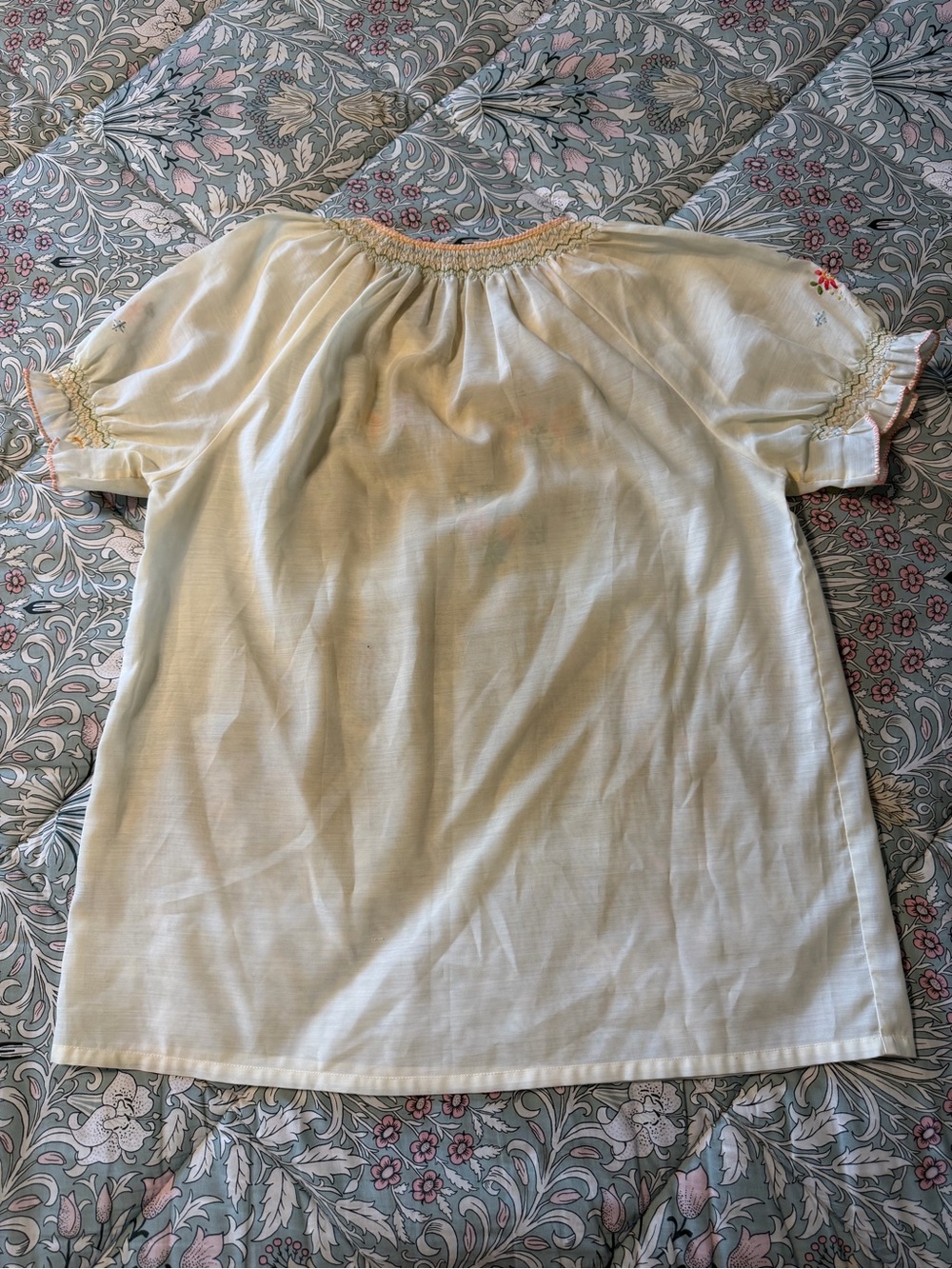 Handmade vintage Embroidered Ivory Peasant Blouse with Pastel Floral Detail - Picture 7 of 8